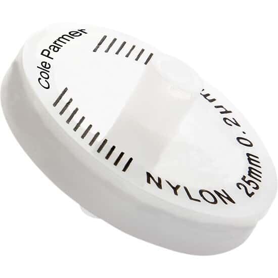 Image of Cole-Parmer Nylon Chromatography Syringe Filter, 0.20um Pore, 25mm Dia, 100 /Pk