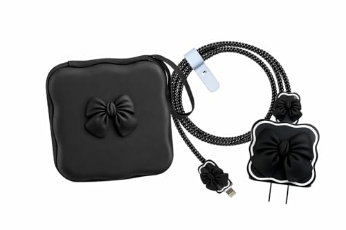 Image of CERLINK Charger Protector Combo Set for iPhone 18W /20W with Cute Protective Cover & Zipper Storage Pouch | Stylish Charging Accessory Gift Set (Black Bow)