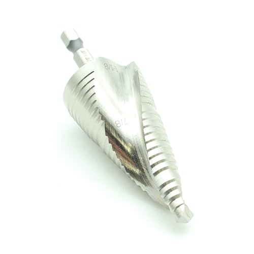 Image of TEMO M35 Cobalt Step Drill Spiral Flute Unibit, Two Size: 7 /8 Inch and 1-1 /8 Inch, 1 /4 Inch Hex Shank