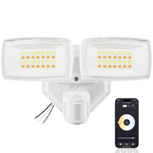Onforu 32W 3200LM Smart Outdoor Security Light WiFi Motion Sensor Flood Light with App Control Compatible with Alexa Hardwired 2-Head LED Flood Light 2700K-6500K IP65 Waterproof White