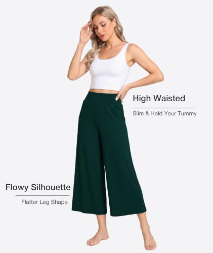 Image of GYS Bamboo Viscose Wide Leg Gaucho Cropped Pants, High Waist Capris Cloud-Soft Pajama Pants with Pockets, Flowy Yoga Pants
