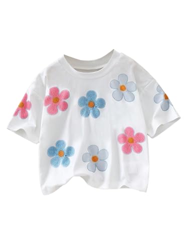 Verdusa Toddler Girl's 3D Floral Print T Shirt Round Neck Short Sleeve Cute Tops
