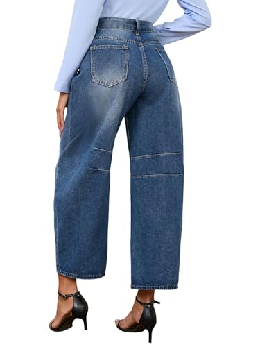 LaiyiVic Barrel Jeans for Women Wide Leg Mid Waist Cropped Denim Pants Baggy Boyfriend Jeans2