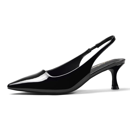 Elisabet Tang 1.96IN Trendy Closed Toe Slingback Kitten Heels for Women Low Dressy Pumps Wide Width Sexy for Prom
