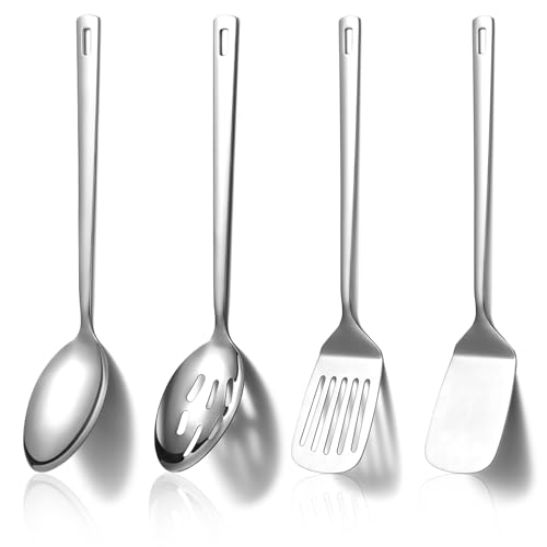 Homquen Edelstahl Küchenutensilien Set 4pcs, Kochutensilien Set, Küchenwerkzeuge Spatel Set, Kochlöffel, Home Essentials Küchengeräte Zubehör