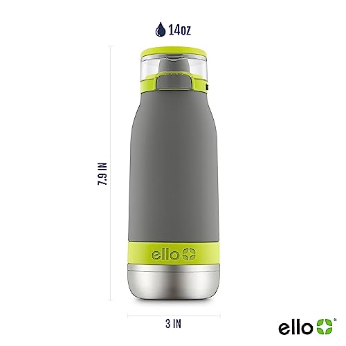 Ello Emma Vacuum Insulated Stainless Steel Kids Water Bottle with Anti-Microbial Straw, 14oz, Grey