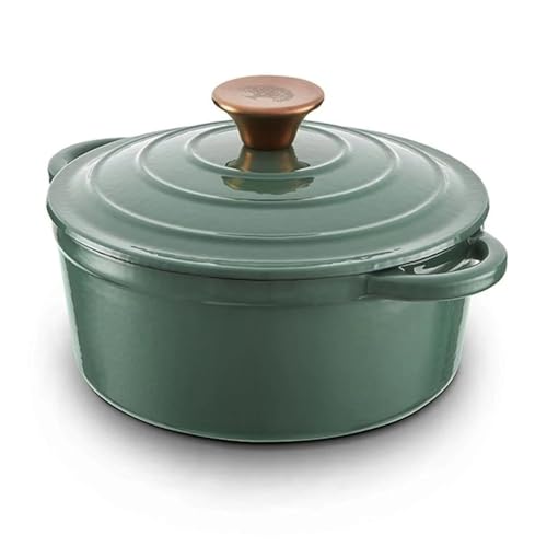 Barbary & Oak BO800250GRN Round Cast Iron Casserole Pan with Durable Enamel Interior, 20cm, Verdigris Green