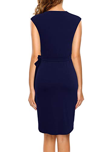 Image of Berydress Women's Vintage V-Neck Sheath Casual Party Work Faux Black Wrap Dress
