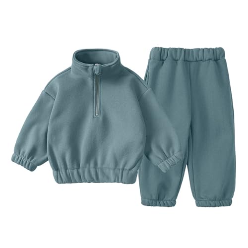 Toddler Kids Boys Girls 2-Piece Outfits Half Zip Up Fleece Mock Neck Tops Pants Set Soft Sweater Sweatpants Fall Winter2