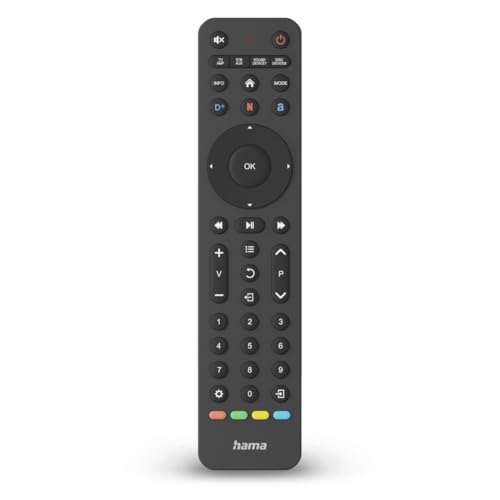 Hama Universalfernbedienung TV, für 8 Geräte (Infrarot, smarte Tasten, lernfähig, 10m Reichweite, ideal z.B. für TV, DVD Player, Videorekorder, Receiver, Set Top Boxen) schwarz