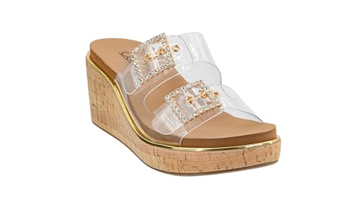 Corkys Footwear Women's Twinsie 2.5-Inch Wedge - Featuring Plush EVA Insoles For All Day Comfort, Rhinestone Buckles On The Straps, Gold Rand, And Slip-on Technology3