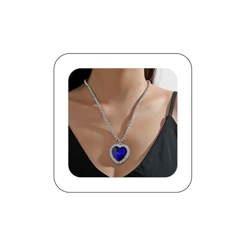 Inilbran Boho Große Faux Saphir Herz Halskette Blau Cz Choker Vintage Liebe Anhänger Einstellbar Kristall Tennis Kette Schmuck Für Frauen