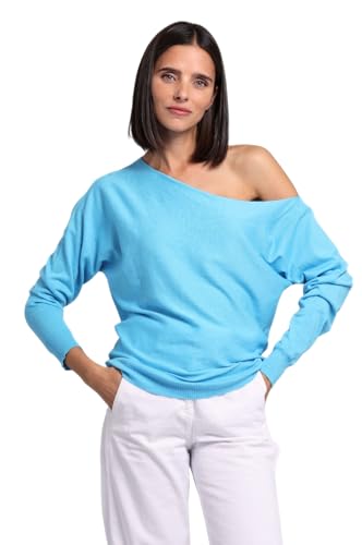 Image of Minnie Rose Womens Long Sleeve Off The Shoulder Cotton Cashmere Pull Over Sweater