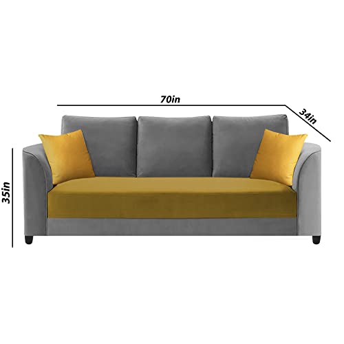 Image of Francis 3 Seater Sofa Set for Living Room (Yellow Grey Fabric)
