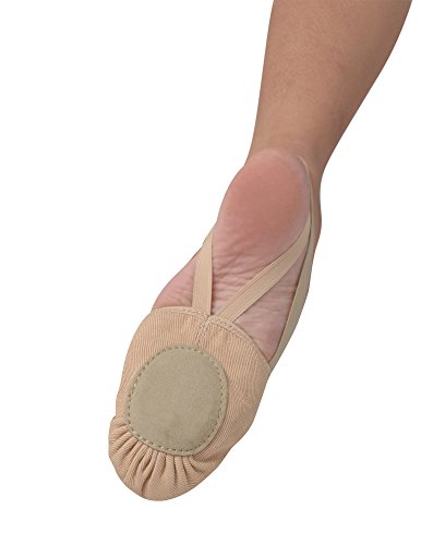 Danshuz Girl's Freedom Canvas Half Sole Pleated Toes Ballet Shoes - Tan, XS2