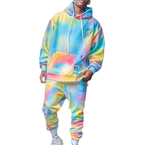 Men’s Tie-dye Tracksuit Set Fashion Personality Gradient Hoodie & Jogger Pants Two Piece Set,Sports Leisure Long-Sleeved Hooded Pullover Sweater tie-dye Personality Gradient Suit Light Blue Cover