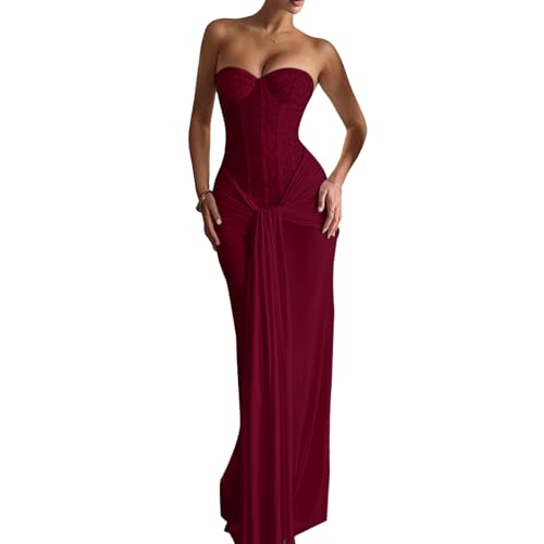 Abendkleider Elegant Für Hochzeit Curvy Cocktailkleid Lang Bandeau Hochzeitskleid Damen Maxi Korsett Kleid Hochzeitsgast Festliche Kleider Wickel...