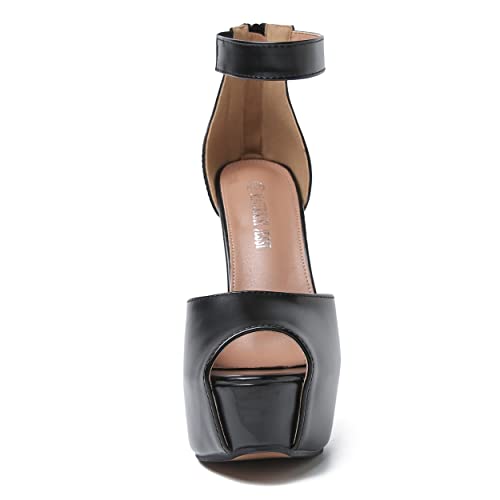 Image of MAIERNISI JESSI Women's Platform High Heel Sandals, Ankle Strap, Peep Toe, Stiletto Heels, Zip