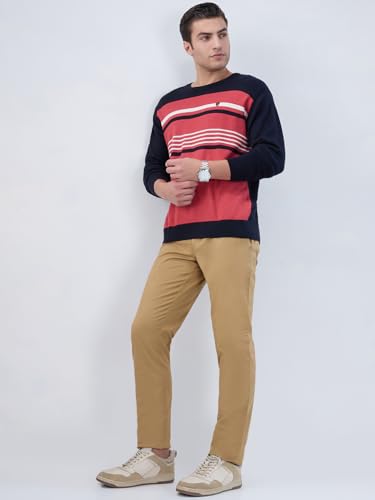 Image of Parx Men Low Rise Tapered Fit Solid Pattern Cotton Spandex Blend Flat Front Casual Trouser