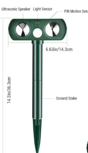 Upgraded Solar Ultrasonic Animal Repellent Outdoor Deer Repellent Devices Squirrel Cat Raccoon Rabbit Dog Deterrent Keep Skunk Away Motion Detection with Flash Light for Yard Garden Lawn 1PACKGreen