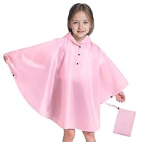 Keyck Kids Rain Poncho Girls Boys Raincoats Jacket Waterproof Ponchos Reusable Rain Coat Hooded Rainproof Cape with Portable Bag for School Camping, Outdoor Rainwear for 3-14 Years