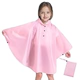 Keyck Mantellina Pioggia Bambini, Impermeabile Bambino Poncho Leggera Traspirante Giacca Bambina con Cappuccio, Riutilizzabile Ragazzi Ragazze Mantella Antipioggia 3-5 Anni, Rosa