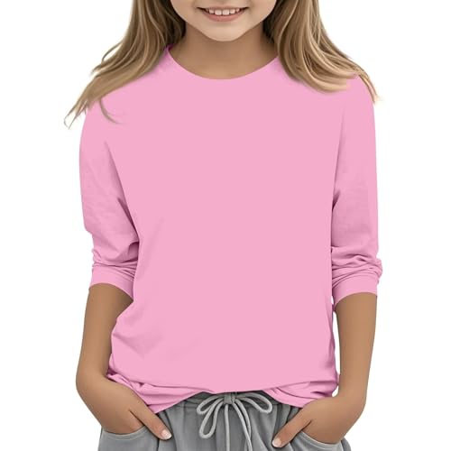 Girls 3/4 Length Sleeve Top Toddler Summer T-Shirt Crewneck Tee Soft Solid Casual Blouse Clothes Trendy Kids Outfit