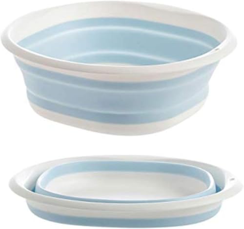 折りたたみ式洗い桶 洗面器 多機能 折りたたみバケツ 洗濯 掃除 足湯 ペットお風呂用 ベビーバス 衣類・靴洗い キッチン・屋外使用 収納便利 コンパクト (ブルー,M)