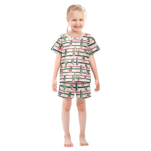 ALAZA Cactus Colorful Stripes Pajama Set Short Sleeve Sleepwear Soft Lounge Nightwear3