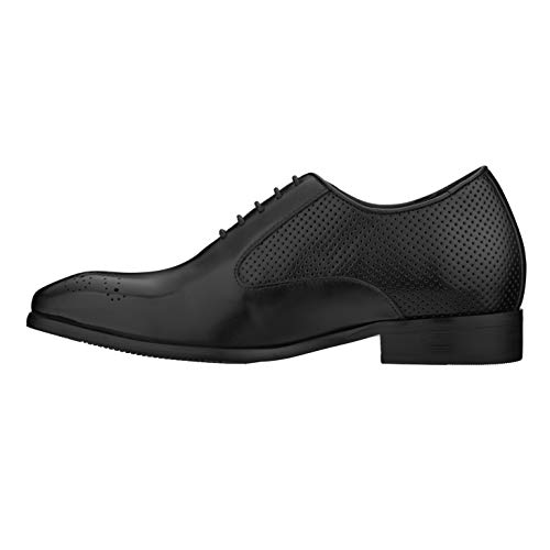 CALTO Men's Invisible Height Increasing Elevator Shoes - Black Premium Leather Lace-up Formal Oxfords - 2.4 Inches Taller - Y6012 - Size 9 D(M) US3