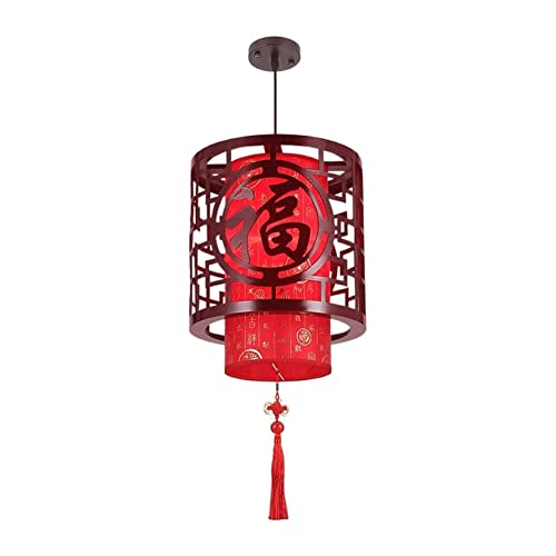 Suspension en bois YangRy avec abat-jour imitation peau de mouton