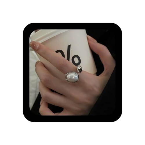Cybche Vintage Barock Perlen ring Silber Perlen Fingerringe Perle Statement Ring Verstellbar Perle Offene Ringe Unregelmäßig Mode Hochzeitsschmuck...