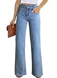 Astylish Jeans for Women Trendy Mid Waisted Pull On Stretchy Mom Wid Leg Y2K Denim Pants Blue Size 18