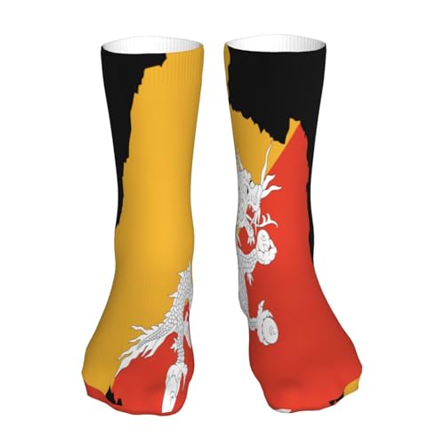 Carte du drapeau du Bhoutan 2 Carte du drapeau du Bhoutan Chaussettes amusantes pour hommes Chaussettes de sport unisexes à motifs imprimés en 3D Cool Funky 16 pouces