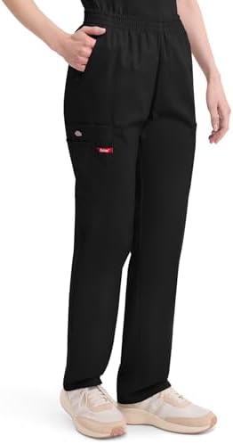 Dickies Women's Petite EDS Signature Scrubs Missy Fit Pull-On Cargo Pant, Black, Medium/Petite - 4