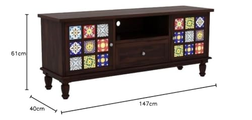Image of Solid Wood TV Unit for Living Room 55 Inch Furniture - Wooden TV Unit with Storage Cabinet with 1 Drawr, 3 Shelves Wooden TV Cabinet for Living Room - Fits up to 55-Inch TV (Jaxon)