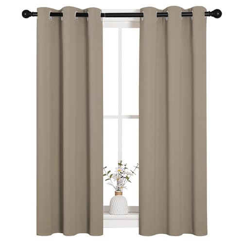 Image of NICETOWN Window Curtain Panels, Thermal Insulated Solid Grommet Blackout Draperies /Drapes for Basement (Taupe, 1 Pair, 29 by 45-inch)