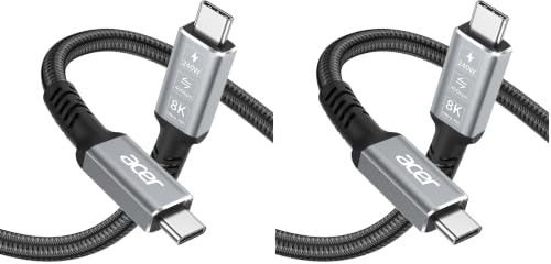 Image of Acer USB4 Cable 40Gbps, 8K@60Hz Thunderbolt 4 /3 Cable, 240W Fast Charging Braided High Speed USB-C Video Cord Compatible with MacBook, SSD, Docking, iPhone 16 and More (3.3FT) (Pack of 2)