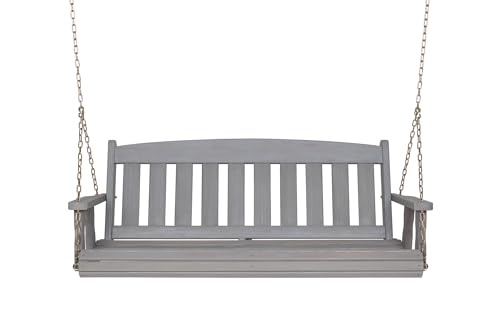 Image of Amish Heavy Duty 800 Lb Mission Treated Porch Swing with Hanging Chains (4 Foot, Semi-Solid Grey Stain)