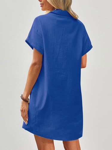 Image of Zeagoo Womens Cotton Shirt Dress Summer Casual Short Sleeve Button Down Beach Cover Up Shirts with Pockets