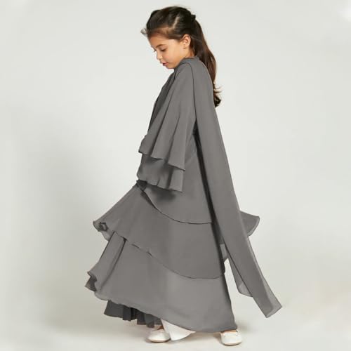 Kids Abayas Dress for Girls Muslim Dress with Hijab Chiffon Layered Islam Kaftan Robe Open Front Cardigan Prayer Dress3