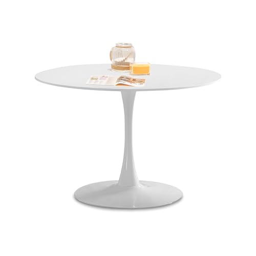 Adec Group Gina, Mesa Redonda de Comedor, Salon, o Cocina, Acabado en Lacado Color Blanco, Medidas: 110 cm (diámetro) x 75 cm (Alto)