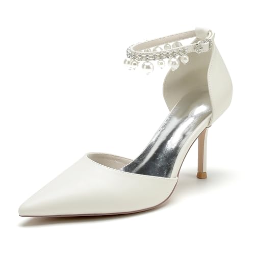 Chaussures de mariage femme à bout pointu et talons hauts de 8.5cm avec perles