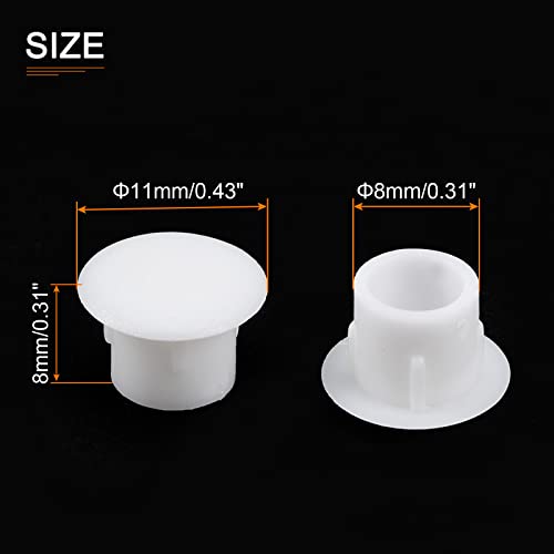Image of DTGN 8mm x 11mm x 8mm(Dia. x Cap Dia. x H) Screw Hole Plugs - 50Pack - Good for Furniture Cupboard Wardrobe - Plastic Fastener Hole Caps - White