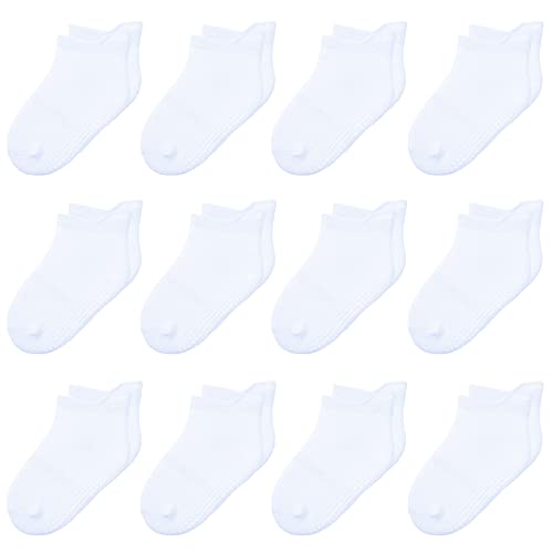 Toddler Socks Boys Girls 12-36 Months Baby Socks 12 Pairs White Non Slip with Grip Ankle Cotton Socks for Boys Girls Ages 1-3
