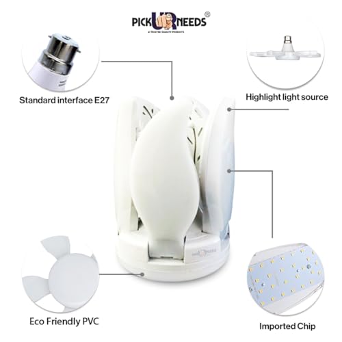 Image of Pick Ur Needs B22 Foldable LED Blade Light Fan Bulb, 60 Watt, Super Bright Angle Adjustable Home Ceiling Lights, Cool White Light (P2)