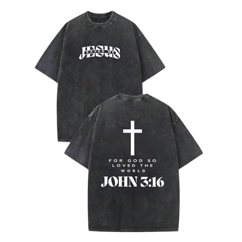 BeWithYou Kids Christian Shirts for Boys Religious Jesus Faith Tshirts Vintage Bible Verse Cross Graphic Tees Acid Wash Tops(Black 150)