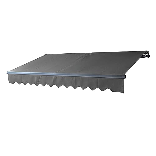 ALEKO Motorized Patio Awning | Remote Controlled Automatic | Black Frame | Retractable Crank Deck Canopy Upgraded 2024 | 16x10 | Gray