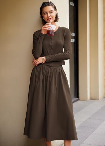 Image of Panadila Womens 2 Piece Lounge Sets Matching Vacation Outfits Ribbed Button Down Cardigan and Elastic Waist Skirt Sets