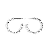 Twisted Cable Half Open Hoop Earrings for Women Fashion Stylish 925 Sterling Silver Knot Rope Round Circle Dangle Studs Minimalist C Shape Hypoallergenic Gifts Bff Birthday 16mm (Silver)